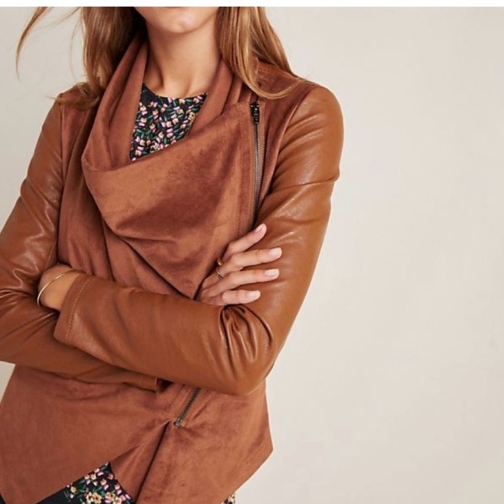 NWOT Anthropologie BlankNYC Brown Vegan Leather and Suede Moto Jacket